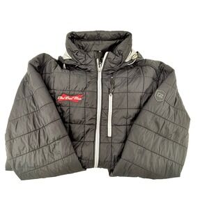 Rare Cutter & Buck Puffer Jacket Mens Large Black Budweiser Bud Man Hooded Zip
